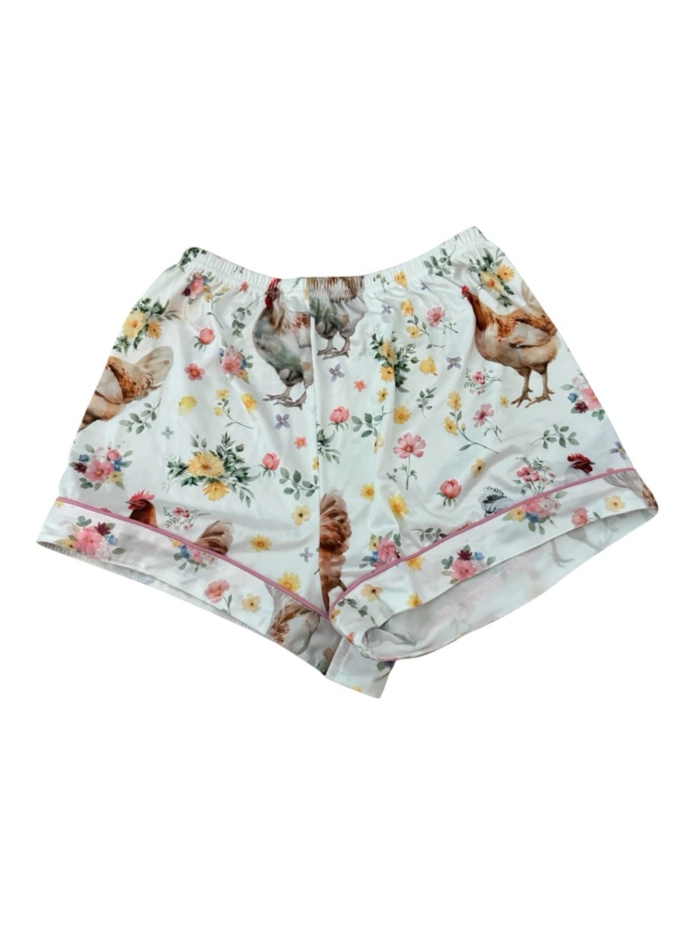 Chicken Print Pajama Set Cottagecore Floral Hen PJ Shorts Set S - Picture 4 of 5